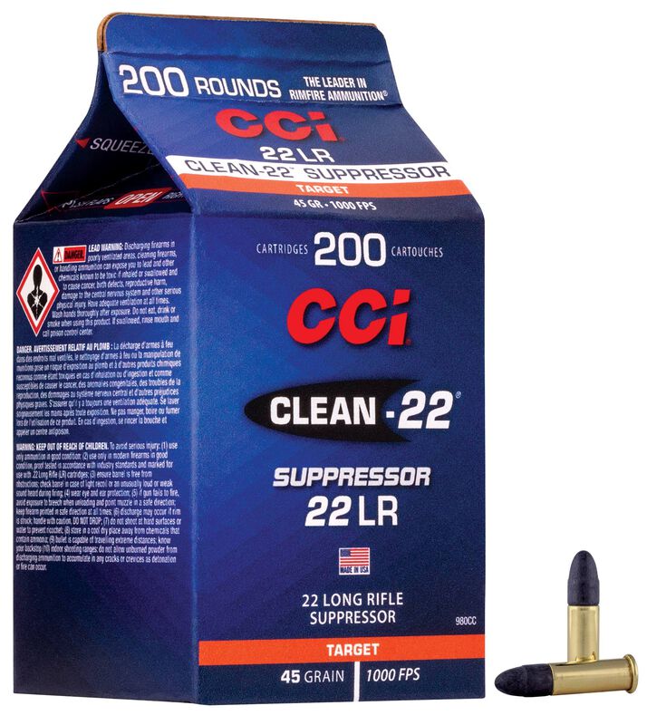 CCI Clean-22 Suppressor 22 LR, 45 Grain, Lead Round Nose, 1000 fps