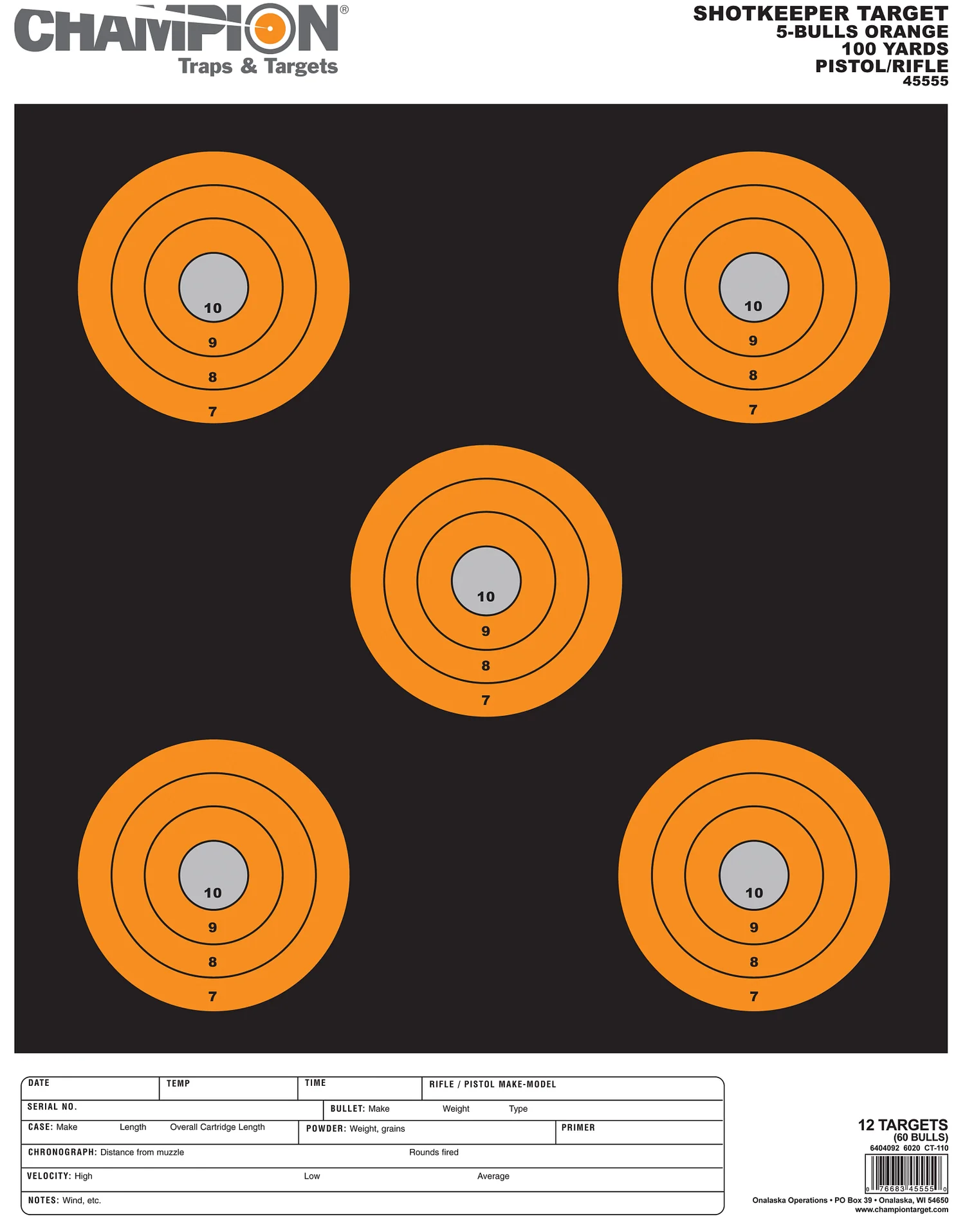 Champion Shotkeeper (5) Bullseye Targets - Black/Orange