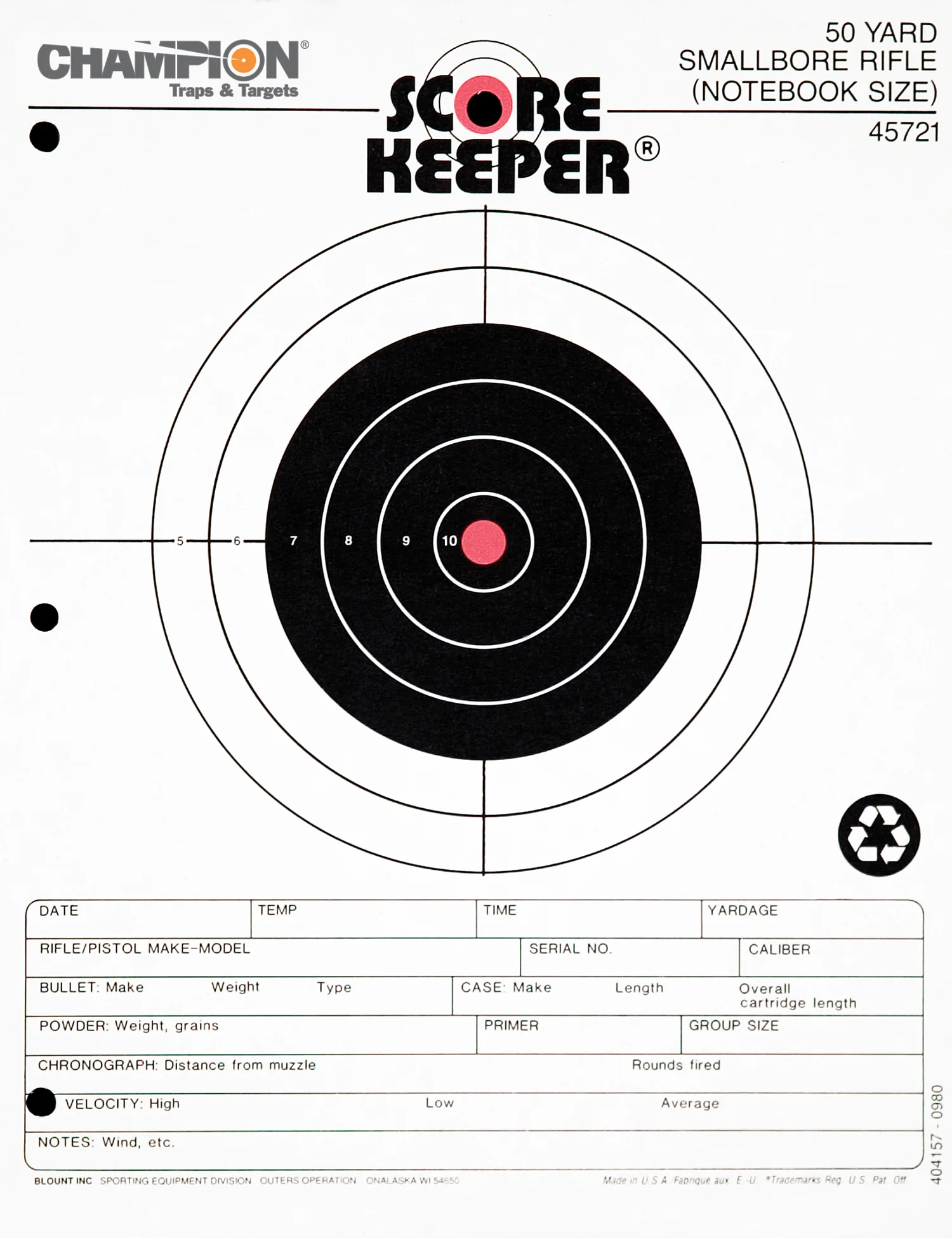 Champion Score Keeper® Fluorescent Orange & Black Bull Small Bore Targets