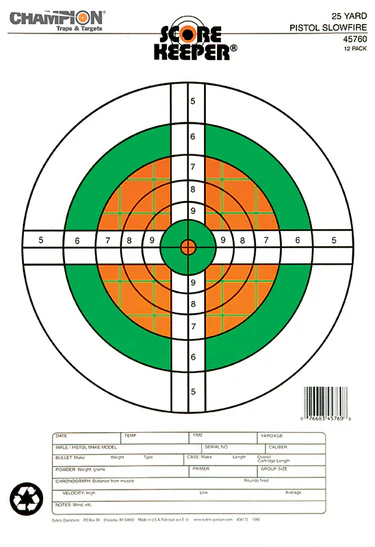 Champion Score Keeper® Fluorescent Orange & Green Bull Slow-Fire Pistol Targets